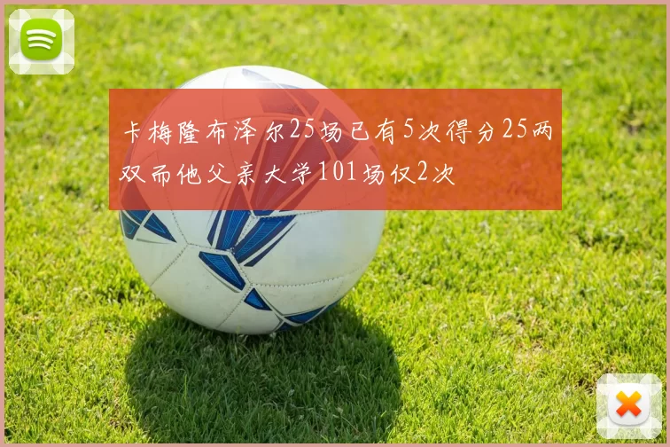 卡梅隆布泽尔25场已有5次得分25两双而他父亲大学101场仅2次